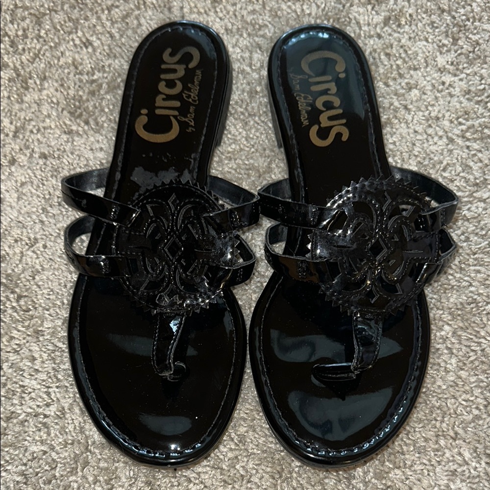 Women’s Sam Edelman Black Vinyl Sandals Size 8.5